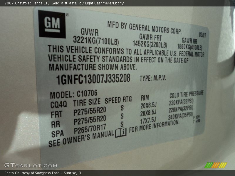 Gold Mist Metallic / Light Cashmere/Ebony 2007 Chevrolet Tahoe LT