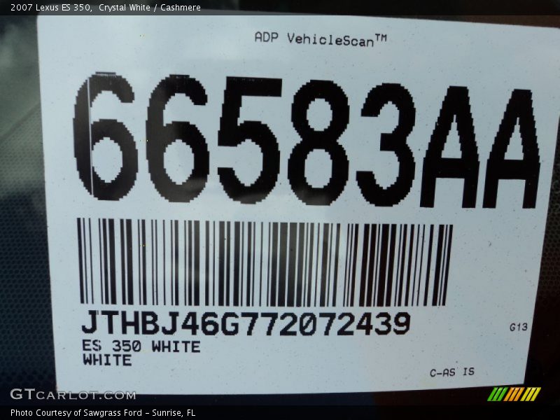 Crystal White / Cashmere 2007 Lexus ES 350