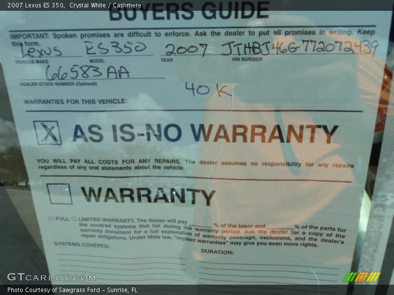 Crystal White / Cashmere 2007 Lexus ES 350
