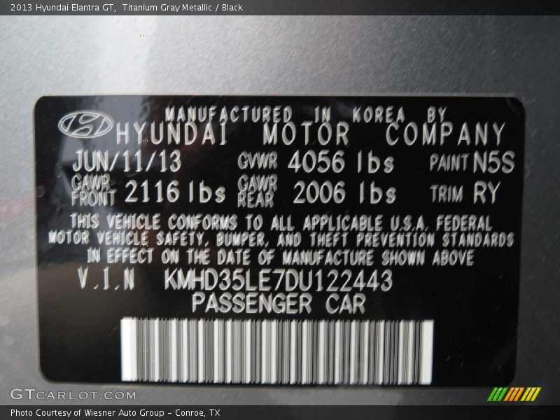 Titanium Gray Metallic / Black 2013 Hyundai Elantra GT