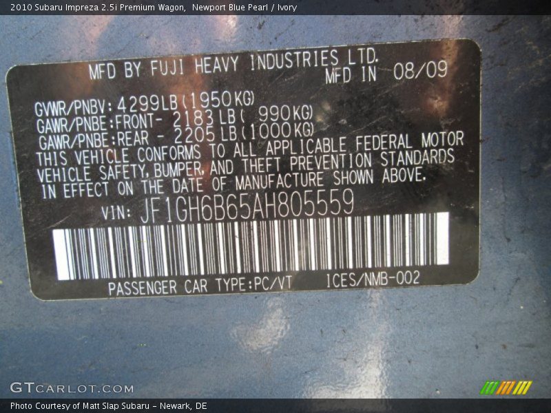 Newport Blue Pearl / Ivory 2010 Subaru Impreza 2.5i Premium Wagon