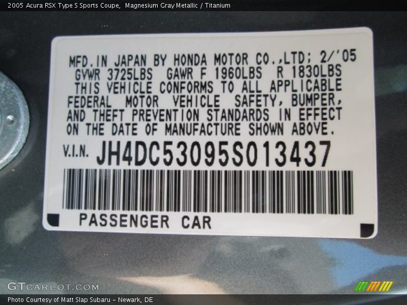 Magnesium Gray Metallic / Titanium 2005 Acura RSX Type S Sports Coupe