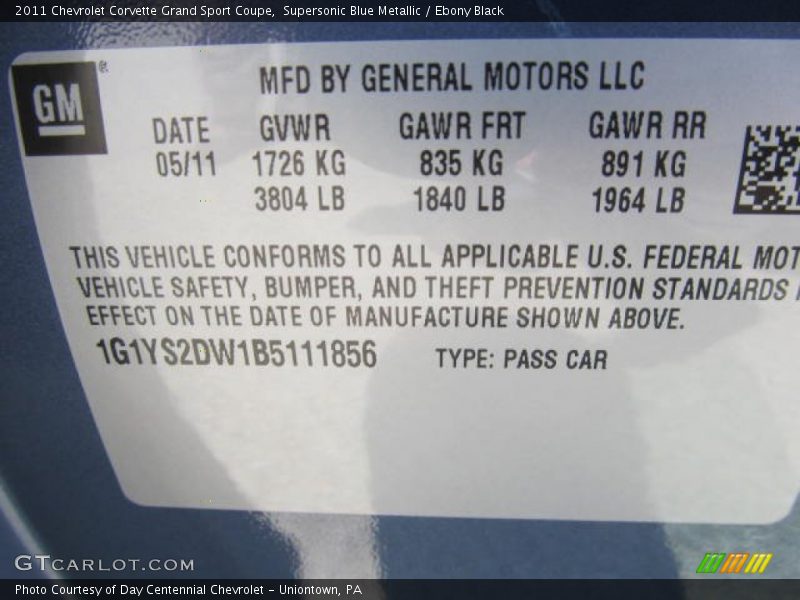 Supersonic Blue Metallic / Ebony Black 2011 Chevrolet Corvette Grand Sport Coupe