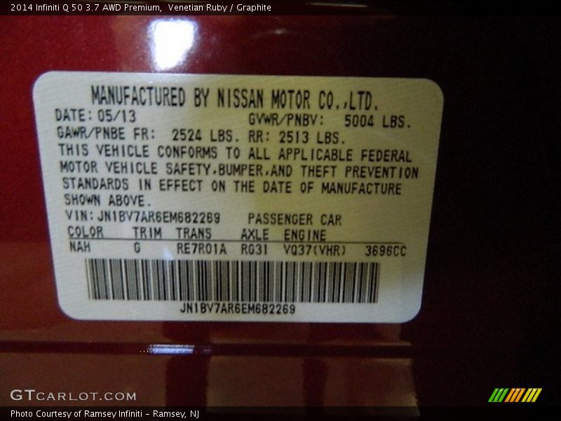 2014 Q 50 3.7 AWD Premium Venetian Ruby Color Code NAH