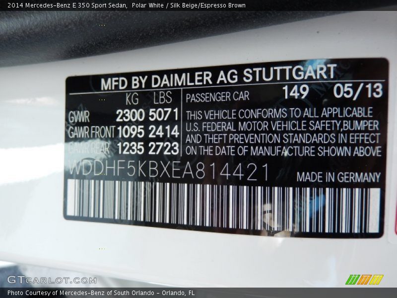 2014 E 350 Sport Sedan Polar White Color Code 149