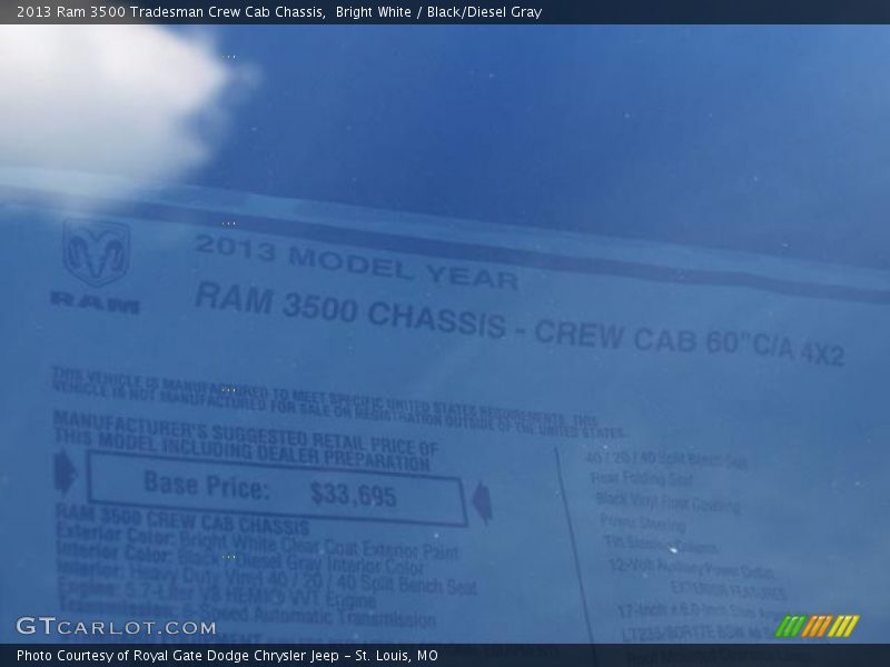 Bright White / Black/Diesel Gray 2013 Ram 3500 Tradesman Crew Cab Chassis