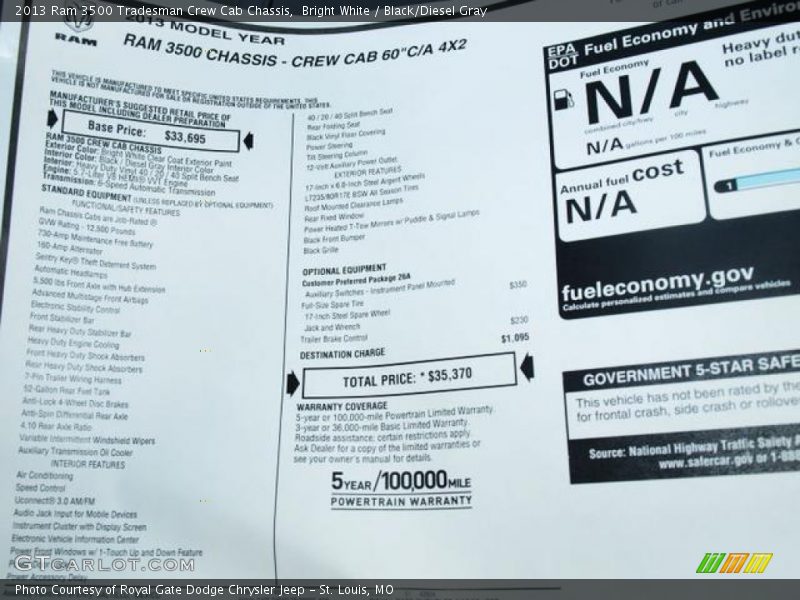 Bright White / Black/Diesel Gray 2013 Ram 3500 Tradesman Crew Cab Chassis