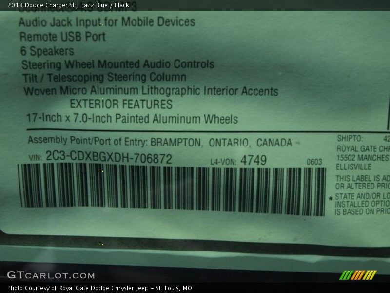Jazz Blue / Black 2013 Dodge Charger SE