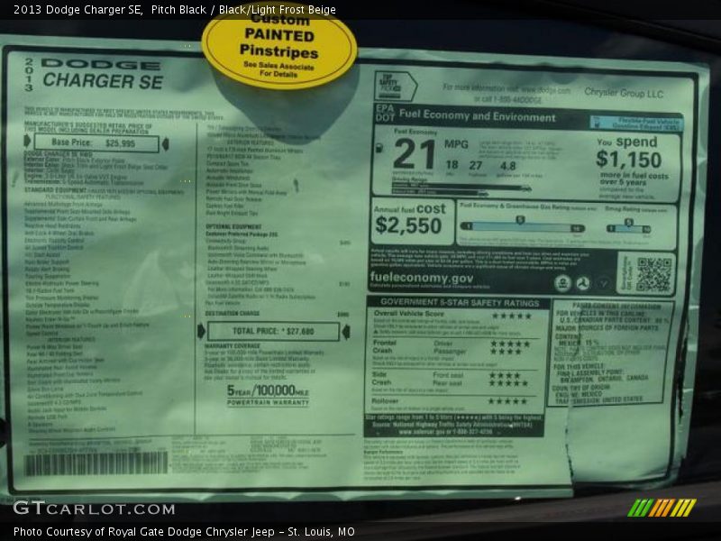 Pitch Black / Black/Light Frost Beige 2013 Dodge Charger SE