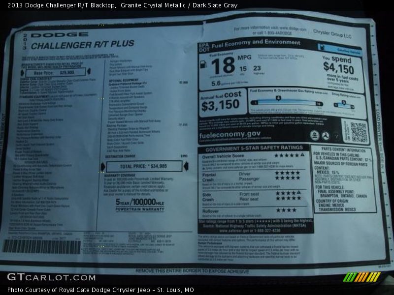 Granite Crystal Metallic / Dark Slate Gray 2013 Dodge Challenger R/T Blacktop