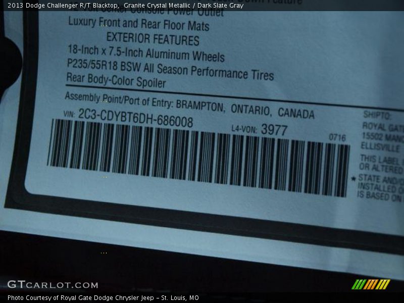 Granite Crystal Metallic / Dark Slate Gray 2013 Dodge Challenger R/T Blacktop