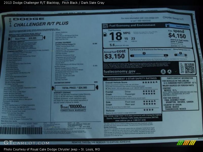 Pitch Black / Dark Slate Gray 2013 Dodge Challenger R/T Blacktop