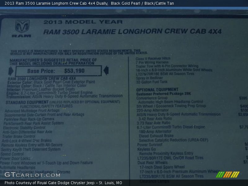 Black Gold Pearl / Black/Cattle Tan 2013 Ram 3500 Laramie Longhorn Crew Cab 4x4 Dually