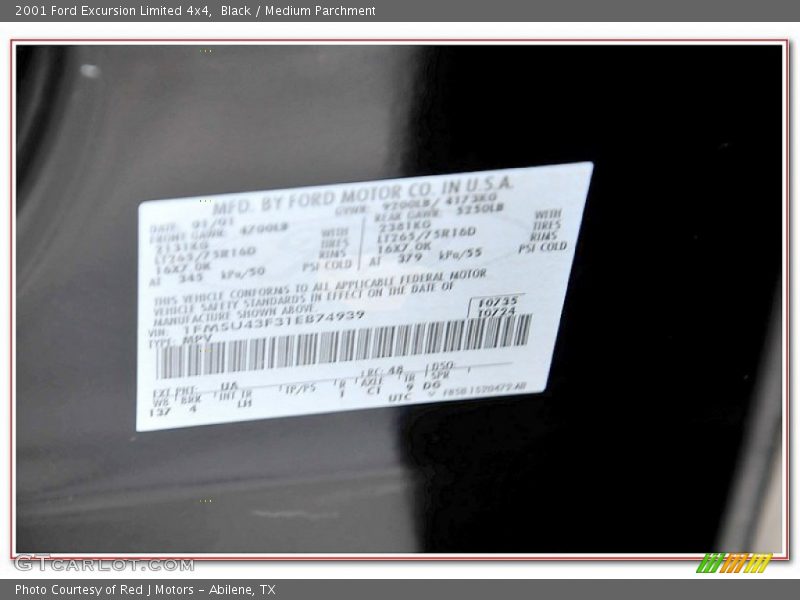 Black / Medium Parchment 2001 Ford Excursion Limited 4x4