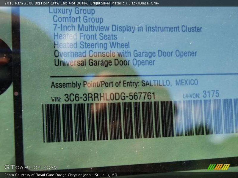 Bright Silver Metallic / Black/Diesel Gray 2013 Ram 3500 Big Horn Crew Cab 4x4 Dually