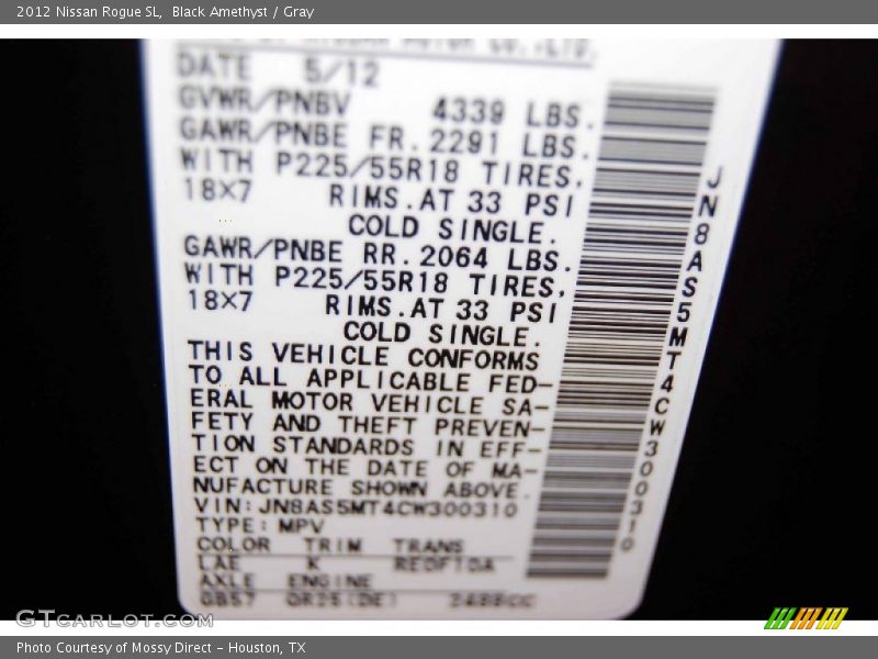 Black Amethyst / Gray 2012 Nissan Rogue SL