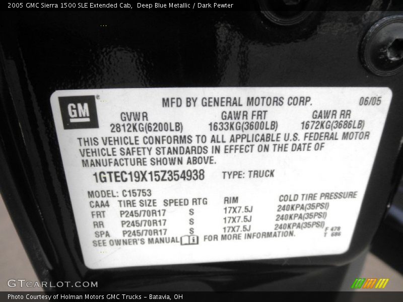 Deep Blue Metallic / Dark Pewter 2005 GMC Sierra 1500 SLE Extended Cab