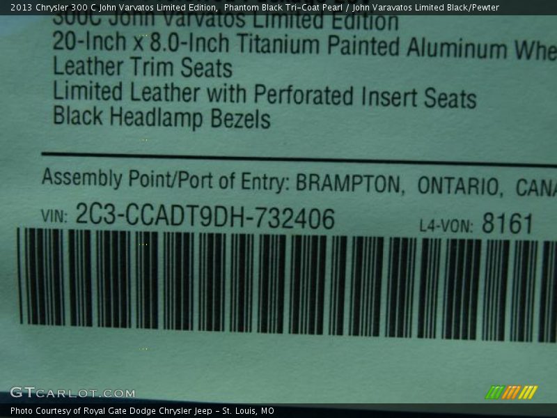  2013 300 C John Varvatos Limited Edition Window Sticker