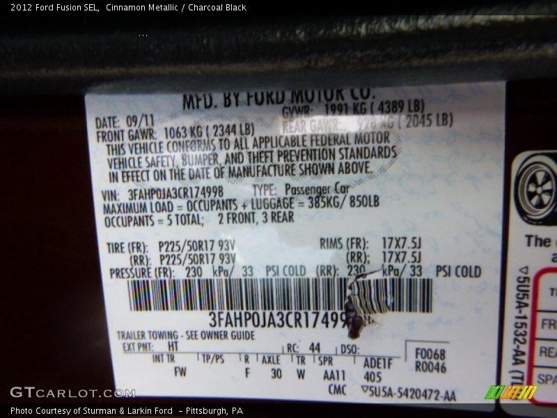 Cinnamon Metallic / Charcoal Black 2012 Ford Fusion SEL