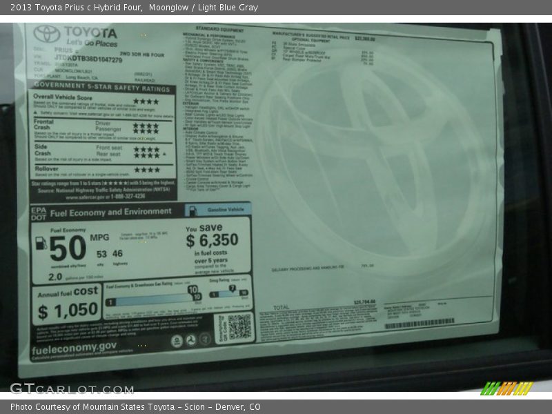 Moonglow / Light Blue Gray 2013 Toyota Prius c Hybrid Four