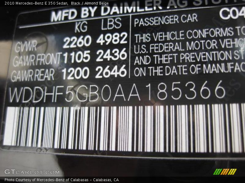 Black / Almond Beige 2010 Mercedes-Benz E 350 Sedan