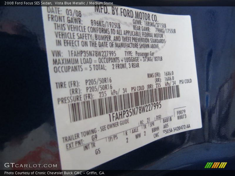 Vista Blue Metallic / Medium Stone 2008 Ford Focus SES Sedan