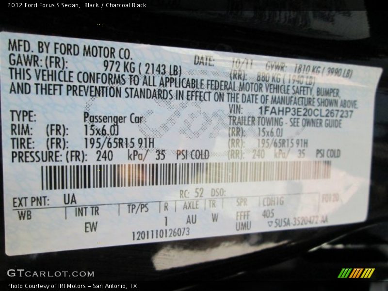 Black / Charcoal Black 2012 Ford Focus S Sedan