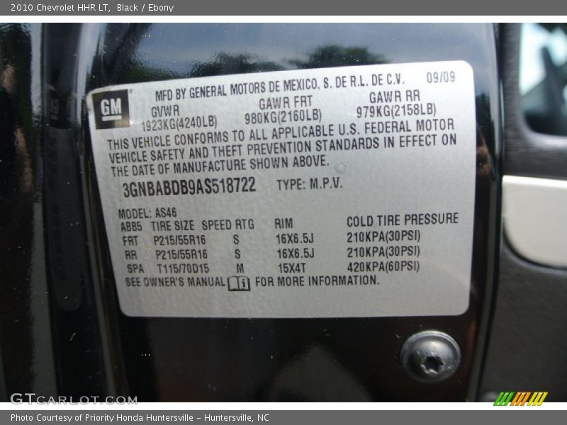Black / Ebony 2010 Chevrolet HHR LT