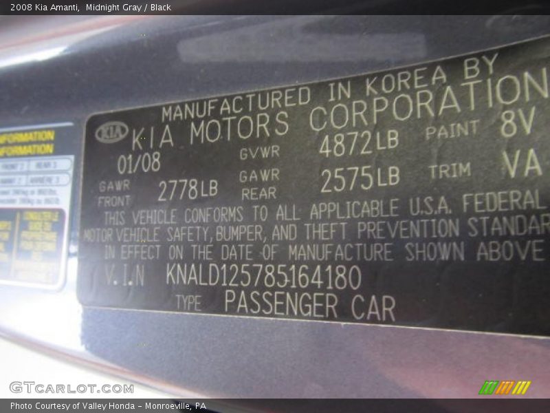 Midnight Gray / Black 2008 Kia Amanti