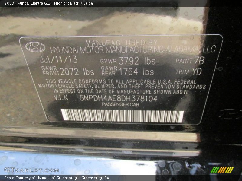 Midnight Black / Beige 2013 Hyundai Elantra GLS