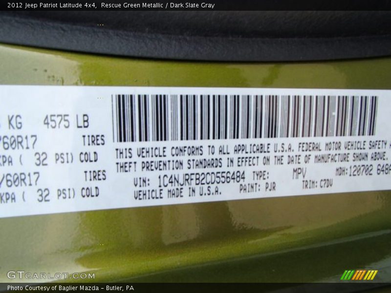 Rescue Green Metallic / Dark Slate Gray 2012 Jeep Patriot Latitude 4x4