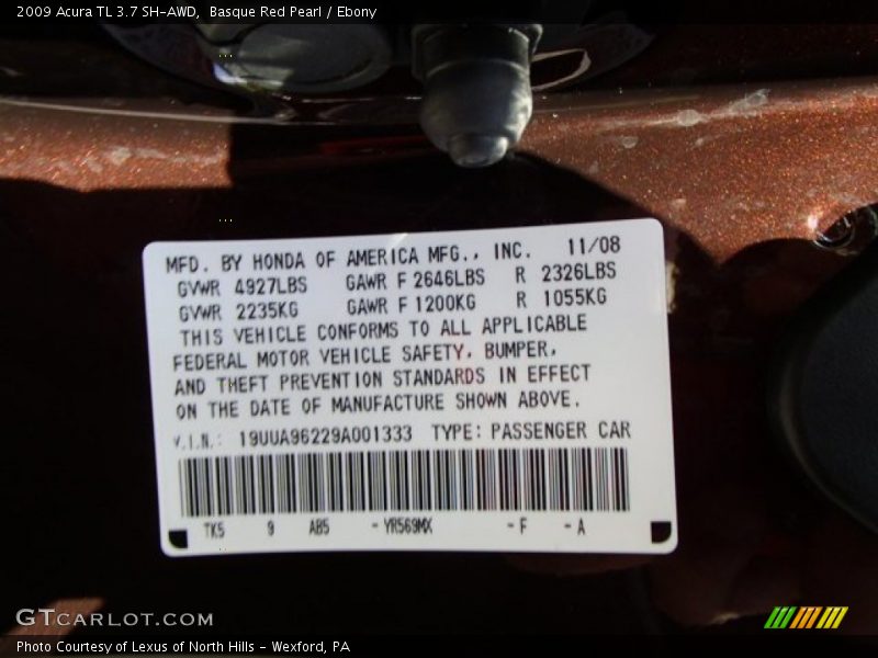 Basque Red Pearl / Ebony 2009 Acura TL 3.7 SH-AWD