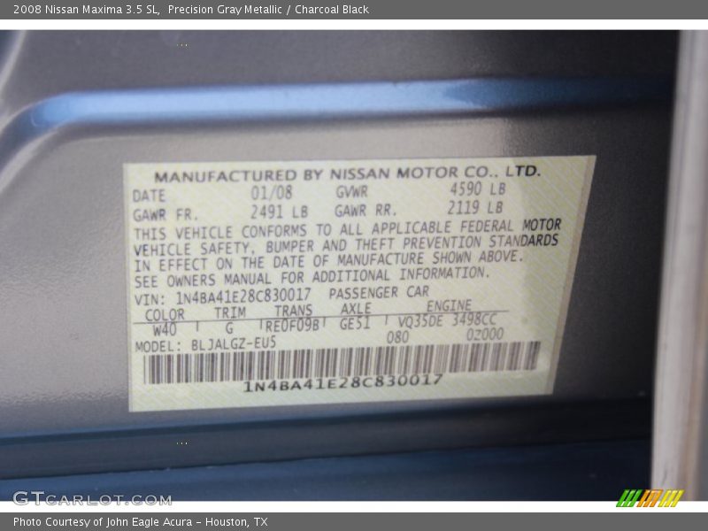 Precision Gray Metallic / Charcoal Black 2008 Nissan Maxima 3.5 SL