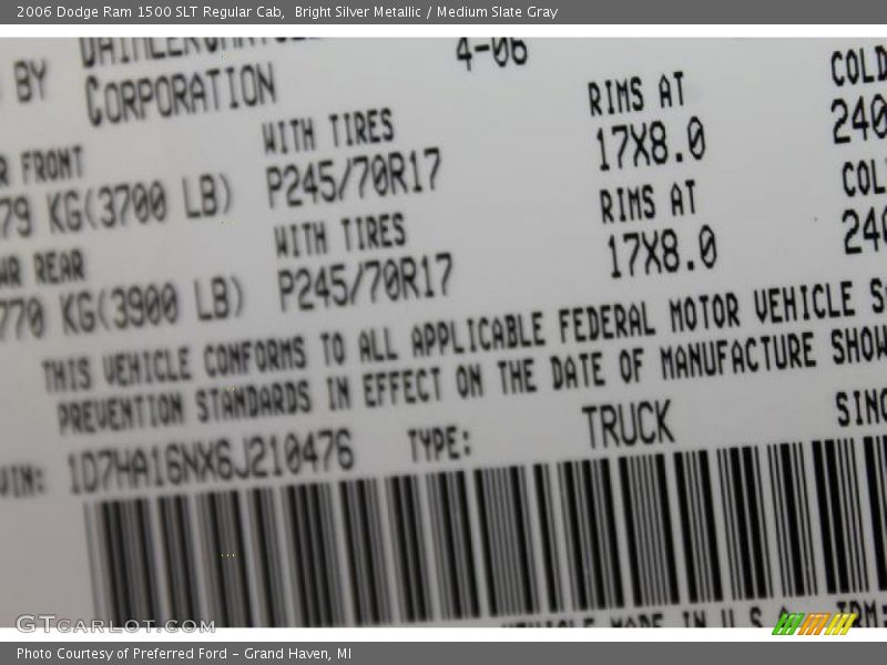 Bright Silver Metallic / Medium Slate Gray 2006 Dodge Ram 1500 SLT Regular Cab
