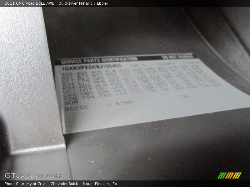 Quicksilver Metallic / Ebony 2011 GMC Acadia SLE AWD