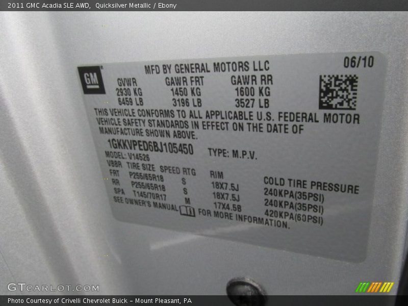 Quicksilver Metallic / Ebony 2011 GMC Acadia SLE AWD