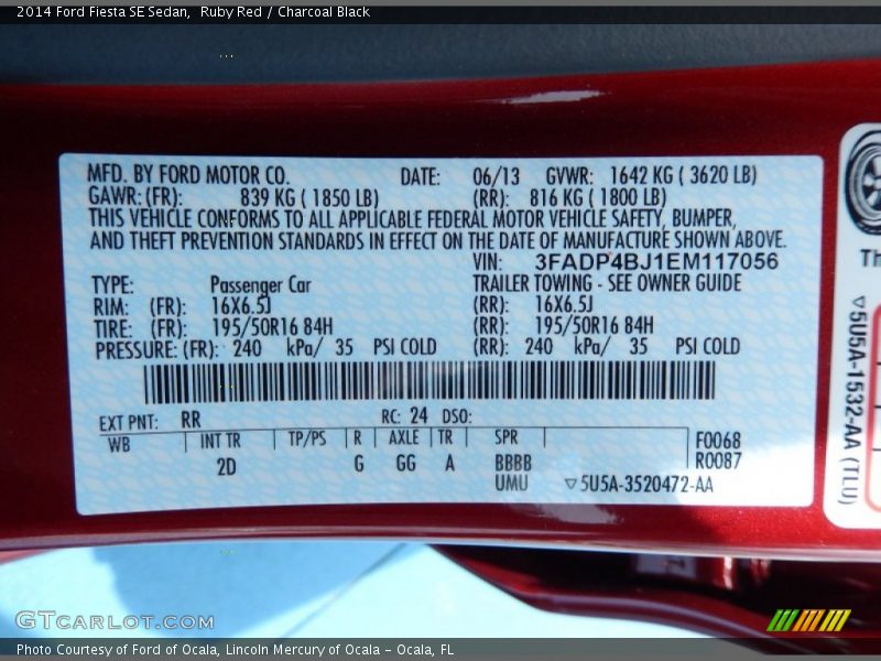 2014 Fiesta SE Sedan Ruby Red Color Code RR