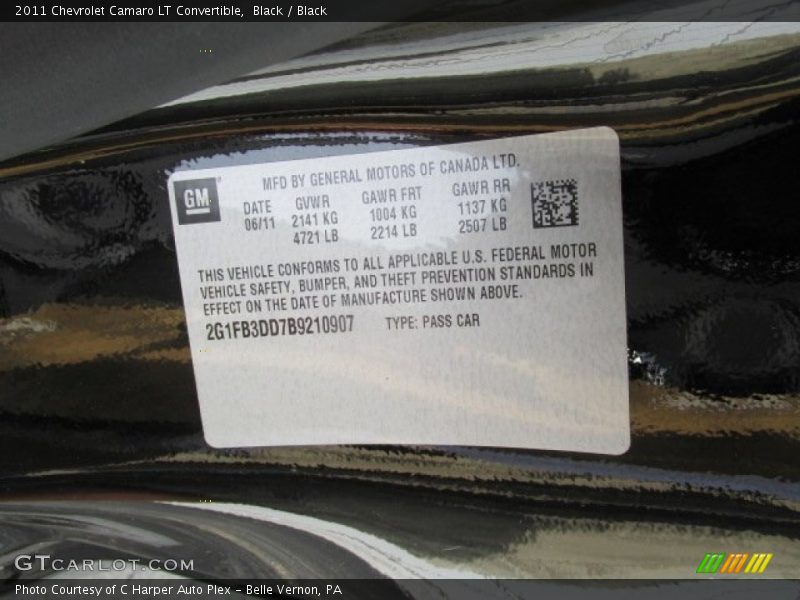Black / Black 2011 Chevrolet Camaro LT Convertible