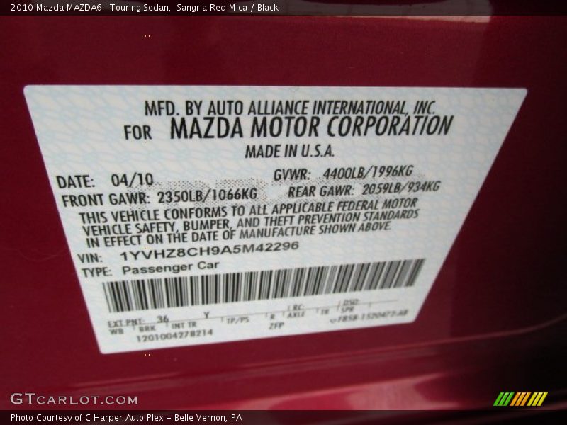 Sangria Red Mica / Black 2010 Mazda MAZDA6 i Touring Sedan