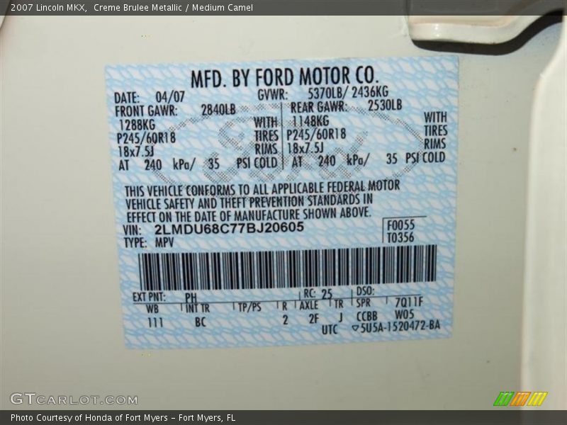 2007 MKX  Creme Brulee Metallic Color Code PH