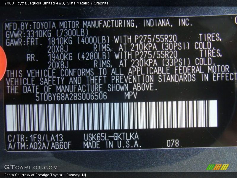 Slate Metallic / Graphite 2008 Toyota Sequoia Limited 4WD