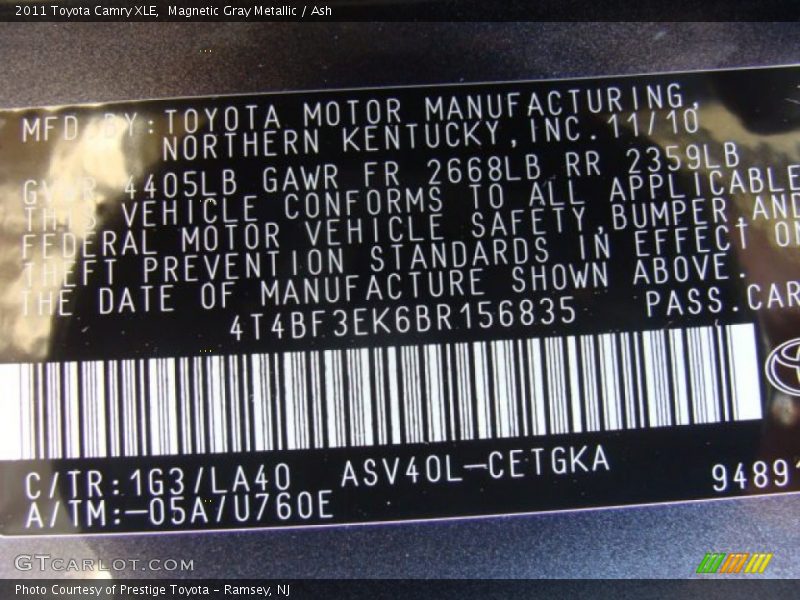 Magnetic Gray Metallic / Ash 2011 Toyota Camry XLE