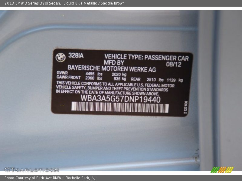 Liquid Blue Metallic / Saddle Brown 2013 BMW 3 Series 328i Sedan