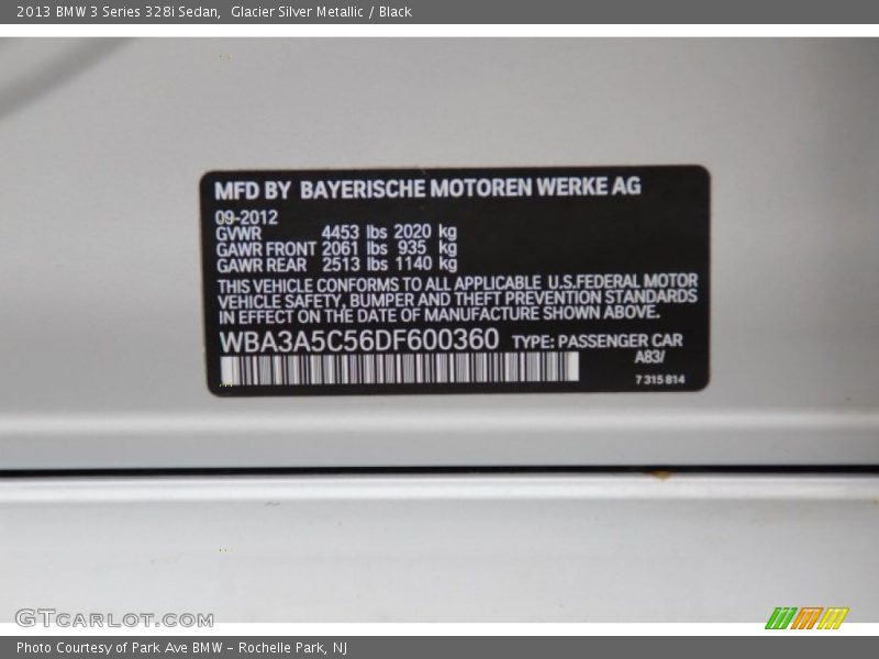 Glacier Silver Metallic / Black 2013 BMW 3 Series 328i Sedan