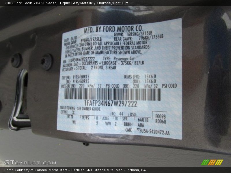 Liquid Grey Metallic / Charcoal/Light Flint 2007 Ford Focus ZX4 SE Sedan