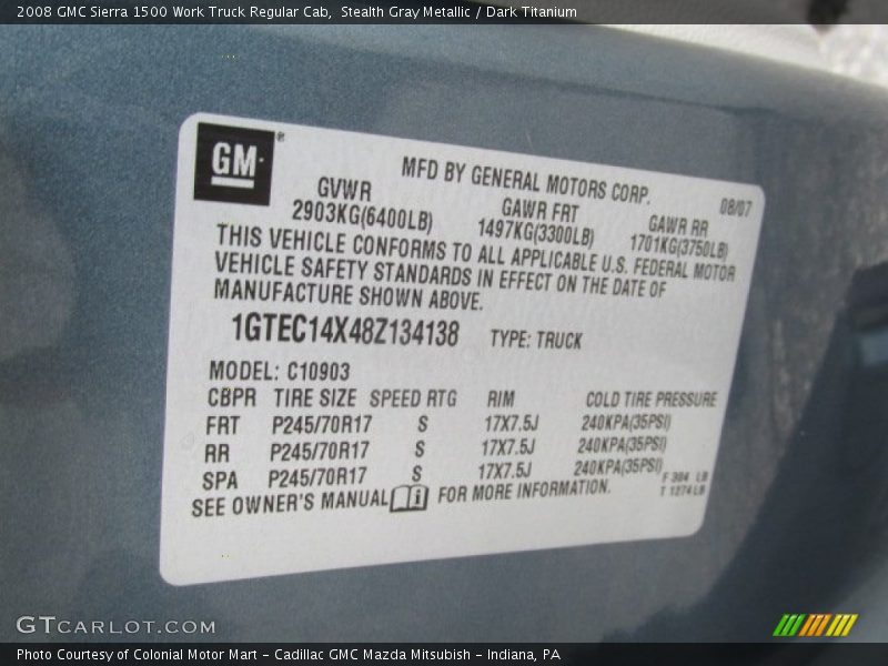 Stealth Gray Metallic / Dark Titanium 2008 GMC Sierra 1500 Work Truck Regular Cab
