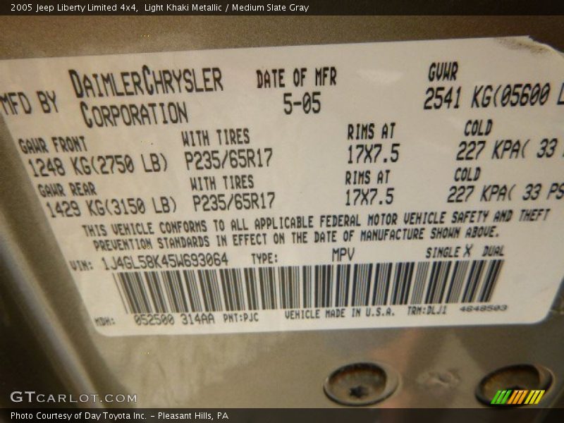 Light Khaki Metallic / Medium Slate Gray 2005 Jeep Liberty Limited 4x4