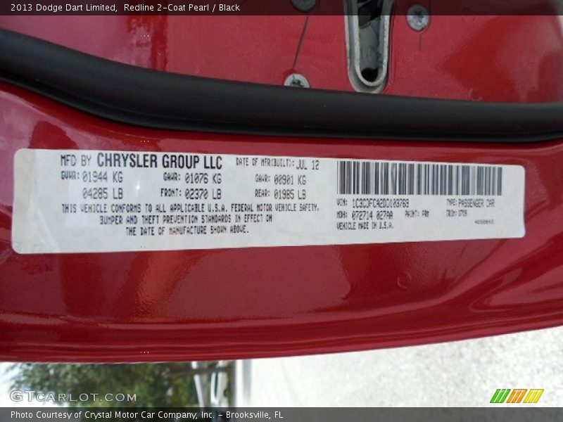 Redline 2-Coat Pearl / Black 2013 Dodge Dart Limited