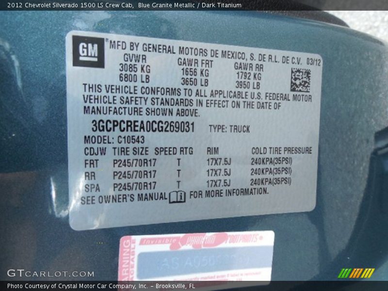 Blue Granite Metallic / Dark Titanium 2012 Chevrolet Silverado 1500 LS Crew Cab