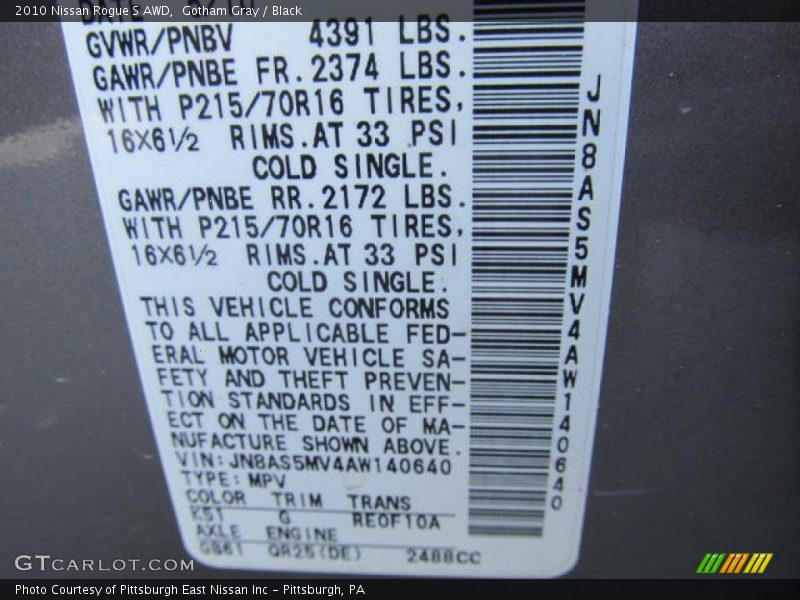 Gotham Gray / Black 2010 Nissan Rogue S AWD